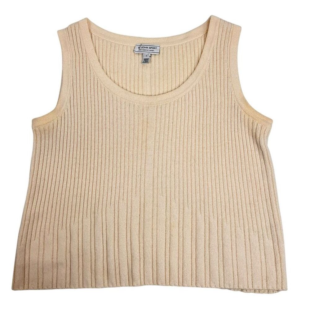 St. John Sport By Marie Gray Womens Ribbed Knit Wool Blend Tank Top Cream Large